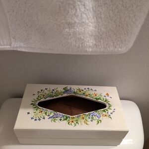 Vintage Wooden Hand-painted Tissue Box with Drawer.
